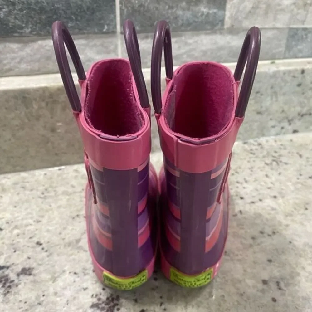 Girls‎ Western Chief Pink And Purple Striped Rain Boots  Size 7 Toddler